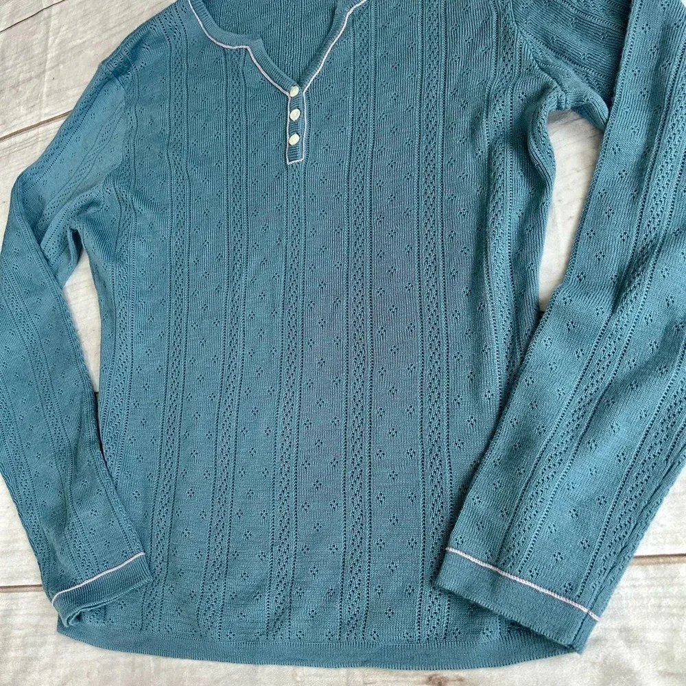 Oobe Henley fitted wool blend lightweight knit eyelets prep base layer Large‌‌‌ - Picture 3 of 10